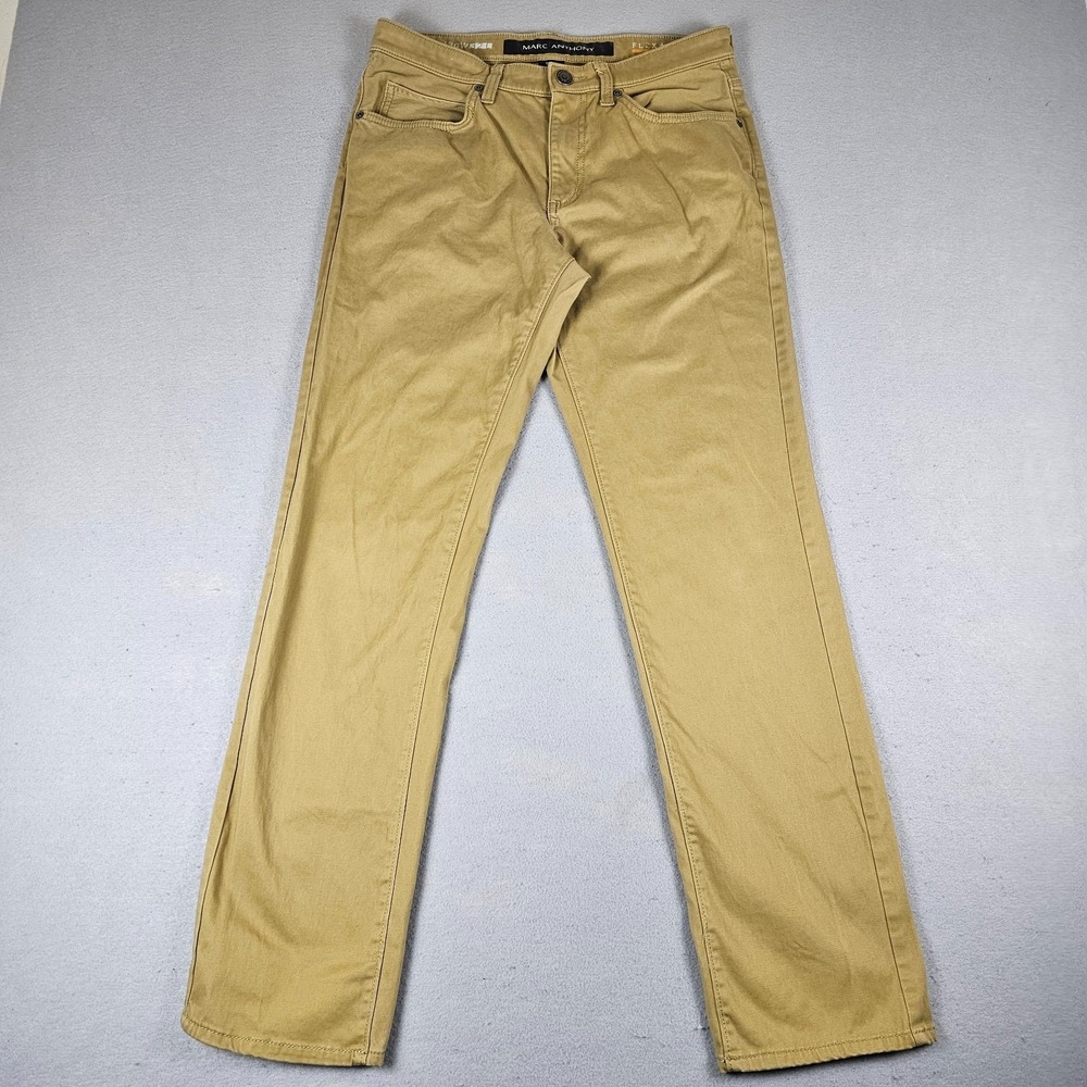 Marc Anthony Flex+ Slim Fit Pants Mens 30x32 Brown Khaki Chino Stretch Casual